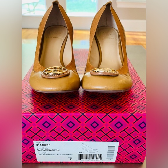 Tory Burch Caroline Wedge - Used - Size 7 - Tan/Dark Maple - Picture 2 of 8